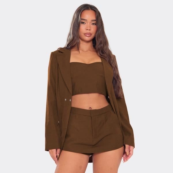 EGO Sweetheart Neckline Tailored Crop Top In Chocolate Brown, Women's Size UK 6 - 1