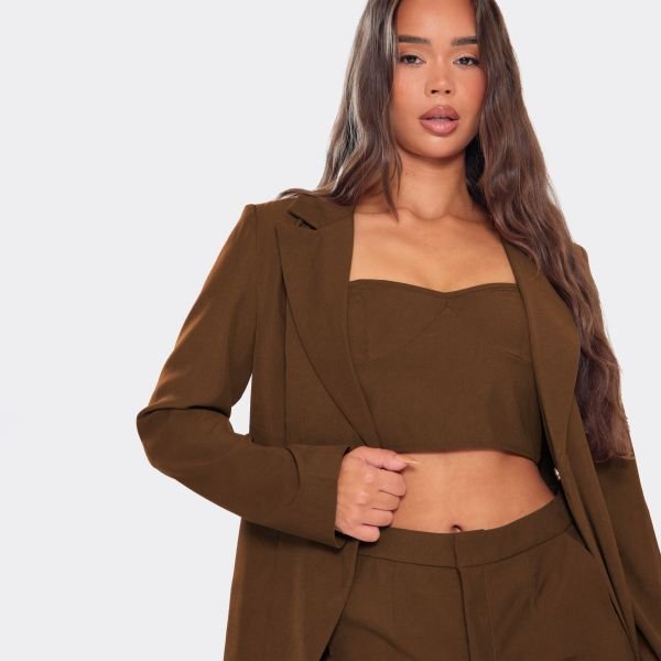 EGO Sweetheart Neckline Tailored Crop Top In Chocolate Brown, Women's Size UK 6 - 2