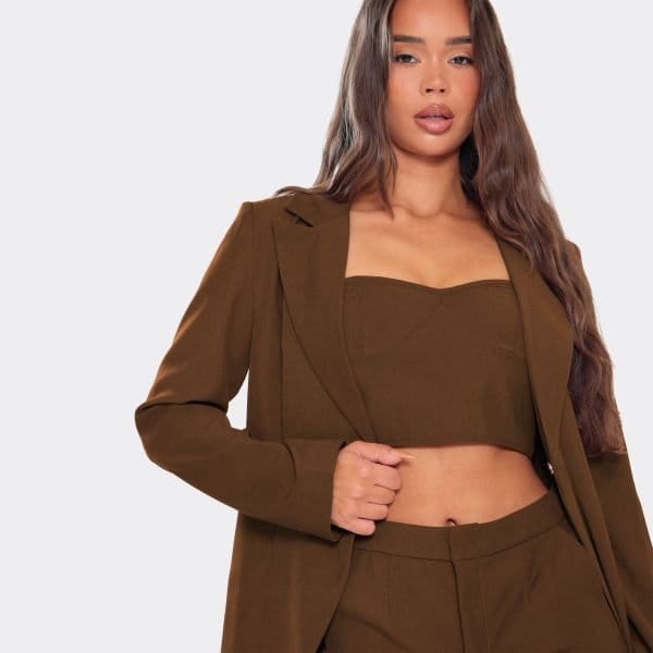 EGO Sweetheart Neckline Tailored Crop Top In Chocolate Brown, Women's Size UK 6 - 2