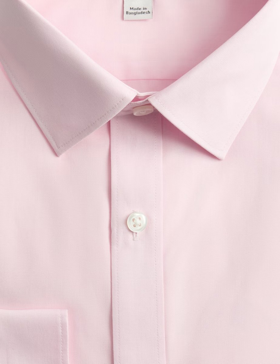 Marks & Spencer M&S Regular Fit Easy Iron Cotton Blend Shirt Pink - 2