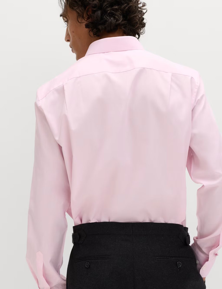 Marks & Spencer M&S Regular Fit Easy Iron Cotton Blend Shirt Pink - 4