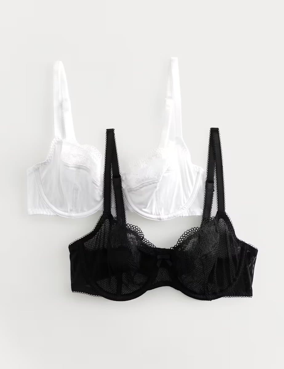 Marks & Spencer M&S 2 Pack Jasmine Lace Wired Balcony Bras (A-E) Black Mix