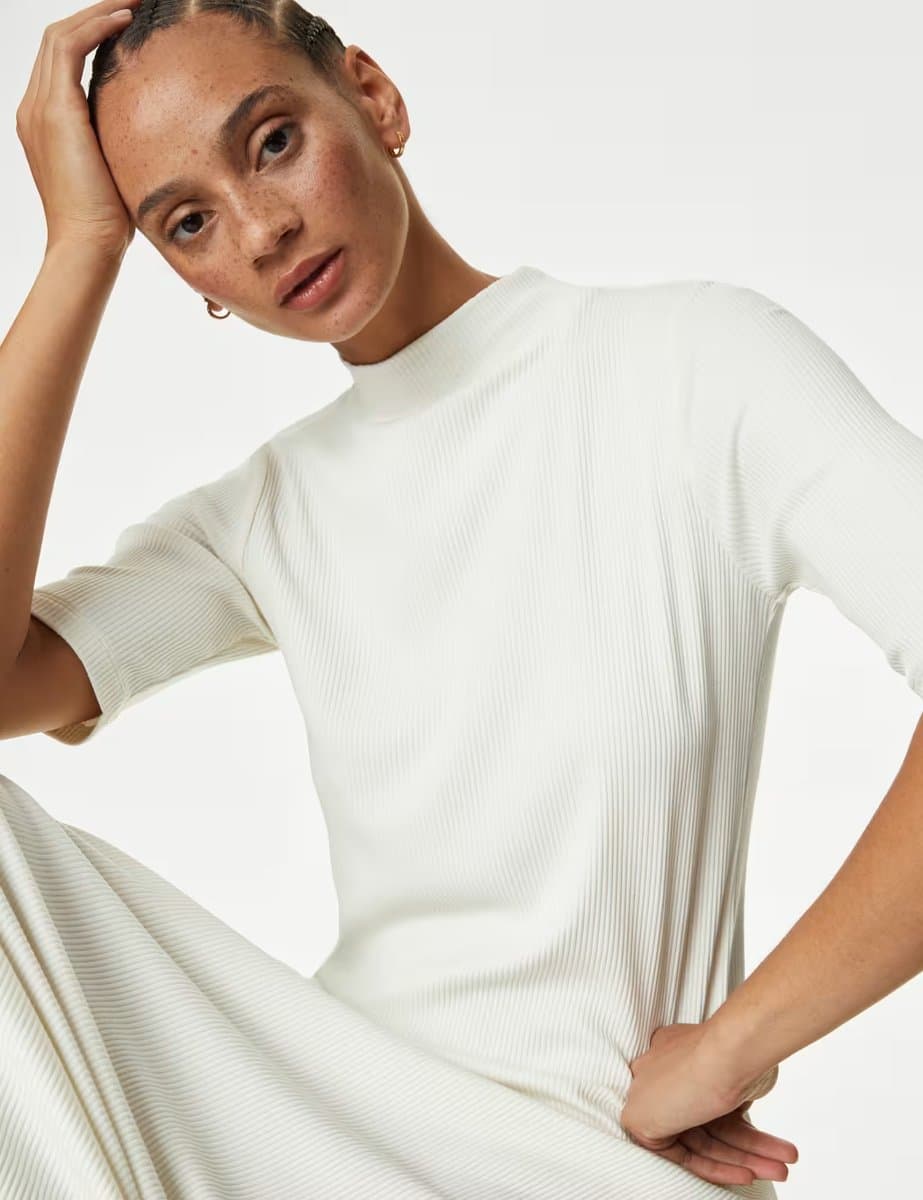 Marks & Spencer M&S Jersey Funnel Neck Maxi Column Dress Ivory