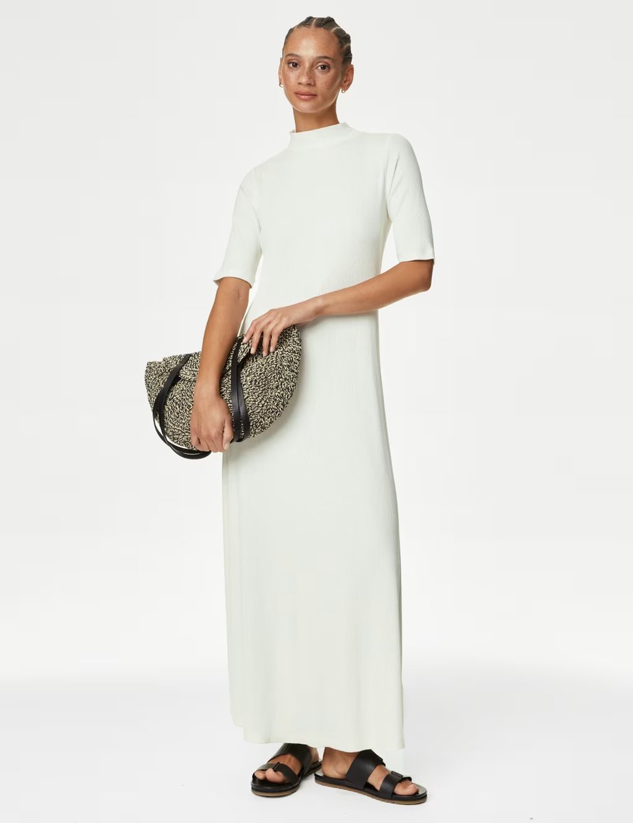 Marks & Spencer M&S Jersey Funnel Neck Maxi Column Dress Ivory - 2
