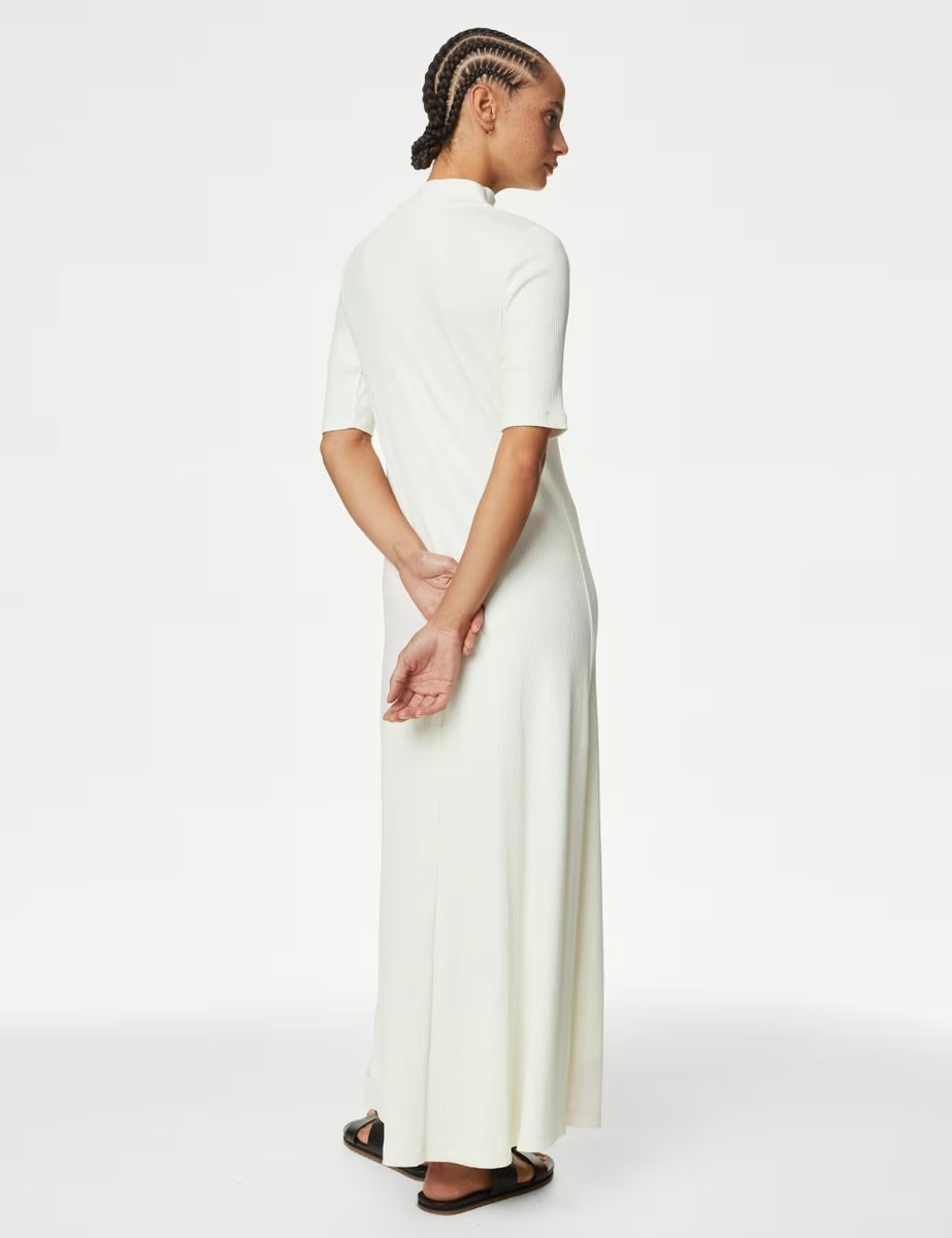 Marks & Spencer M&S Jersey Funnel Neck Maxi Column Dress Ivory - 3