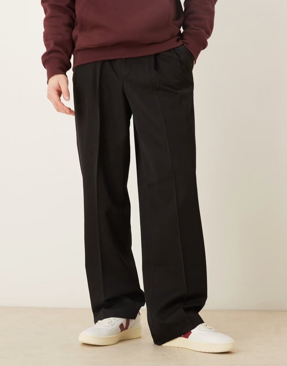ASOS ASOS DESIGN smart wide leg trouser with double pleat in black