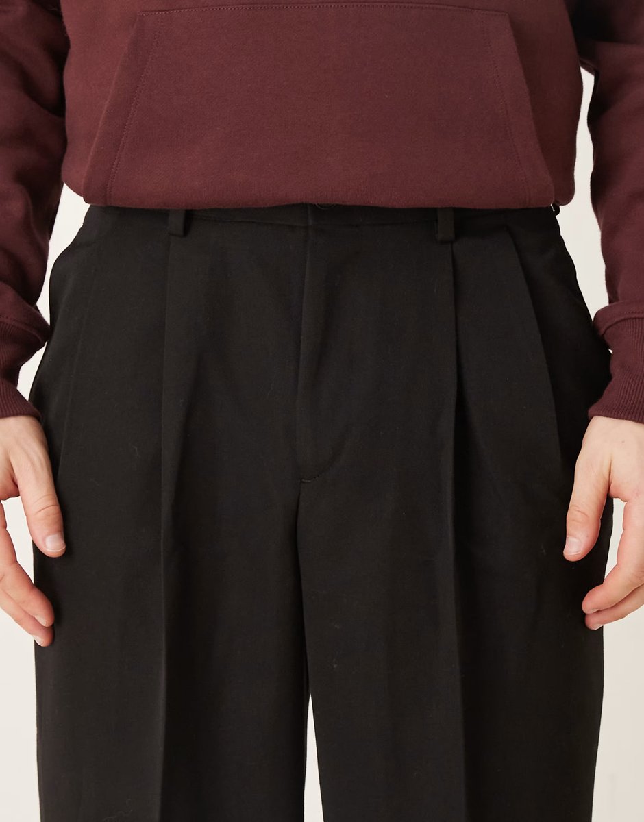 ASOS ASOS DESIGN smart wide leg trouser with double pleat in black - 4