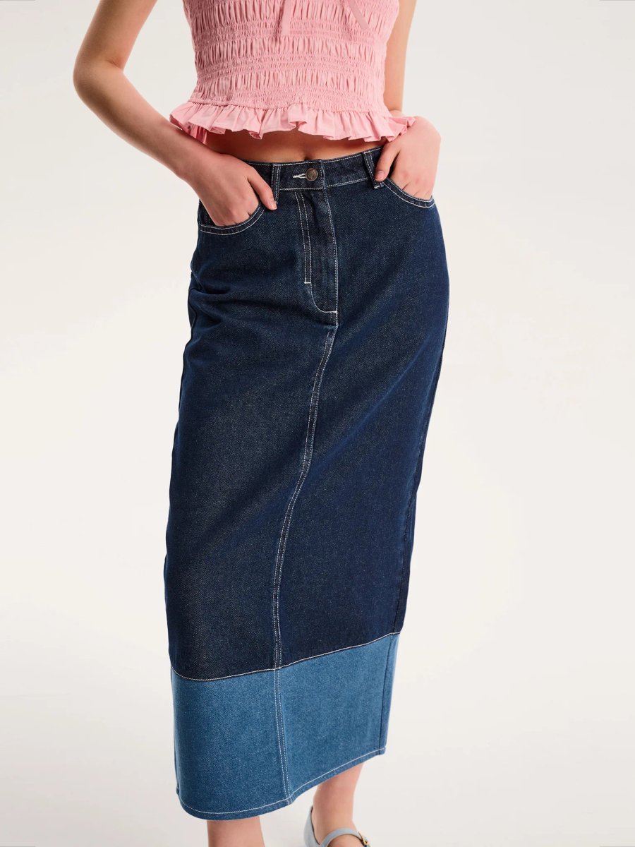 OMNES Chicago Skirt in Dark Wash - 4