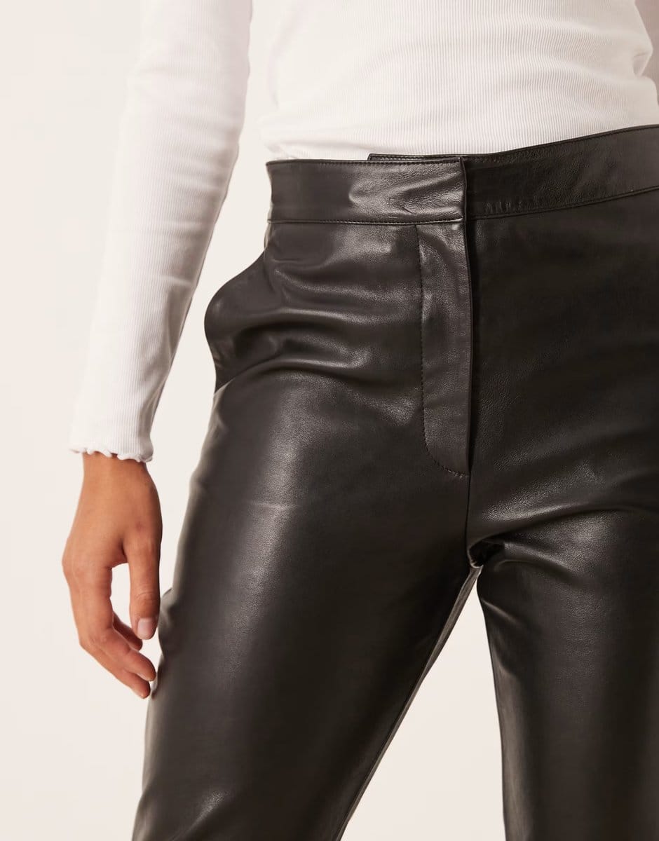 ASOS Mango 100% leather flared trouser in black - 4