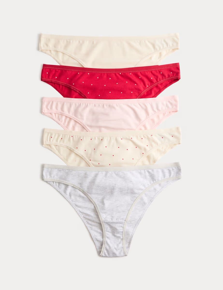 Marks & Spencer M&S 5pk No VPL Cotton Modal Brazilian Knickers Red Mix