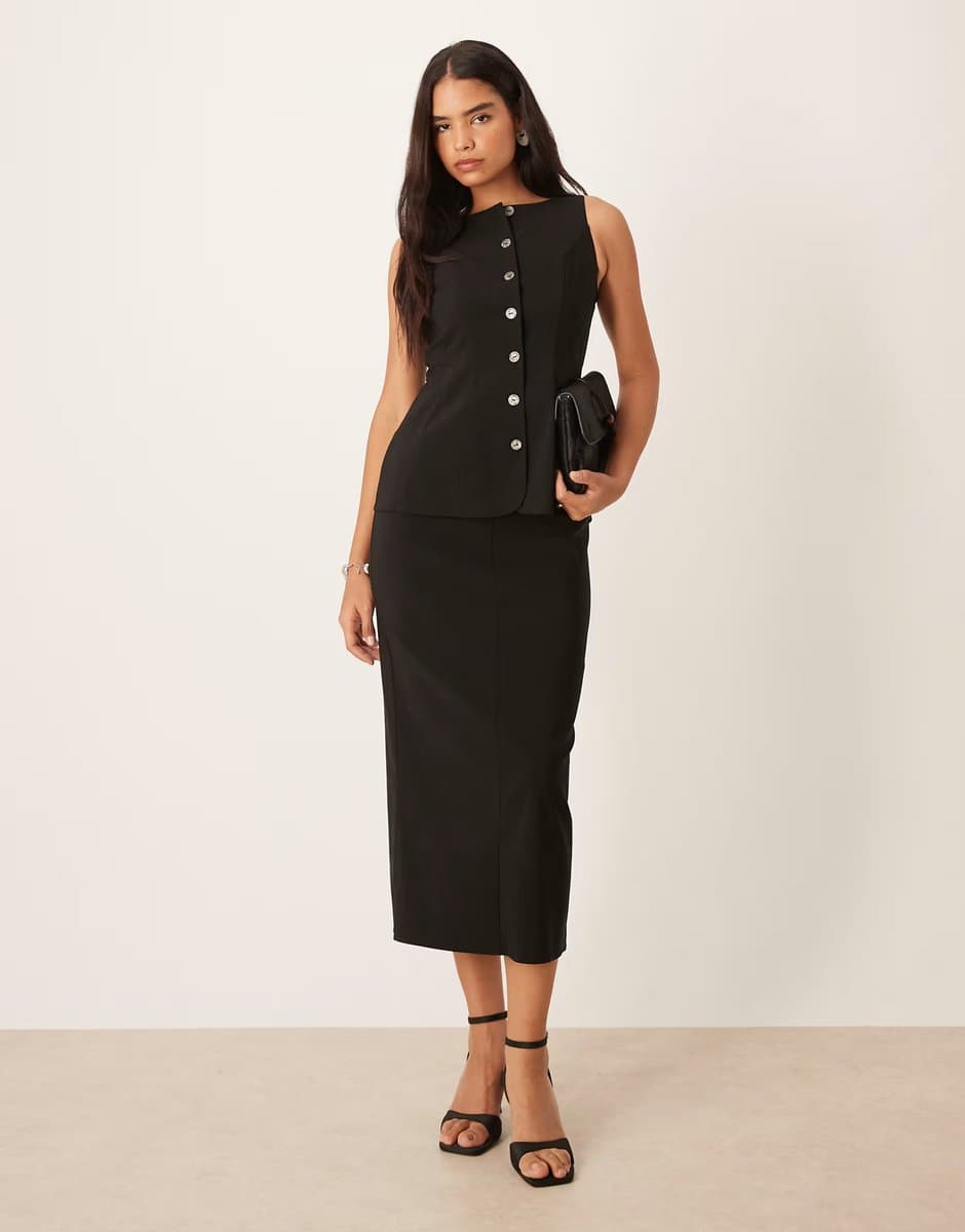 ASOS ASOS DESIGN slash neck button down midi dress in black
