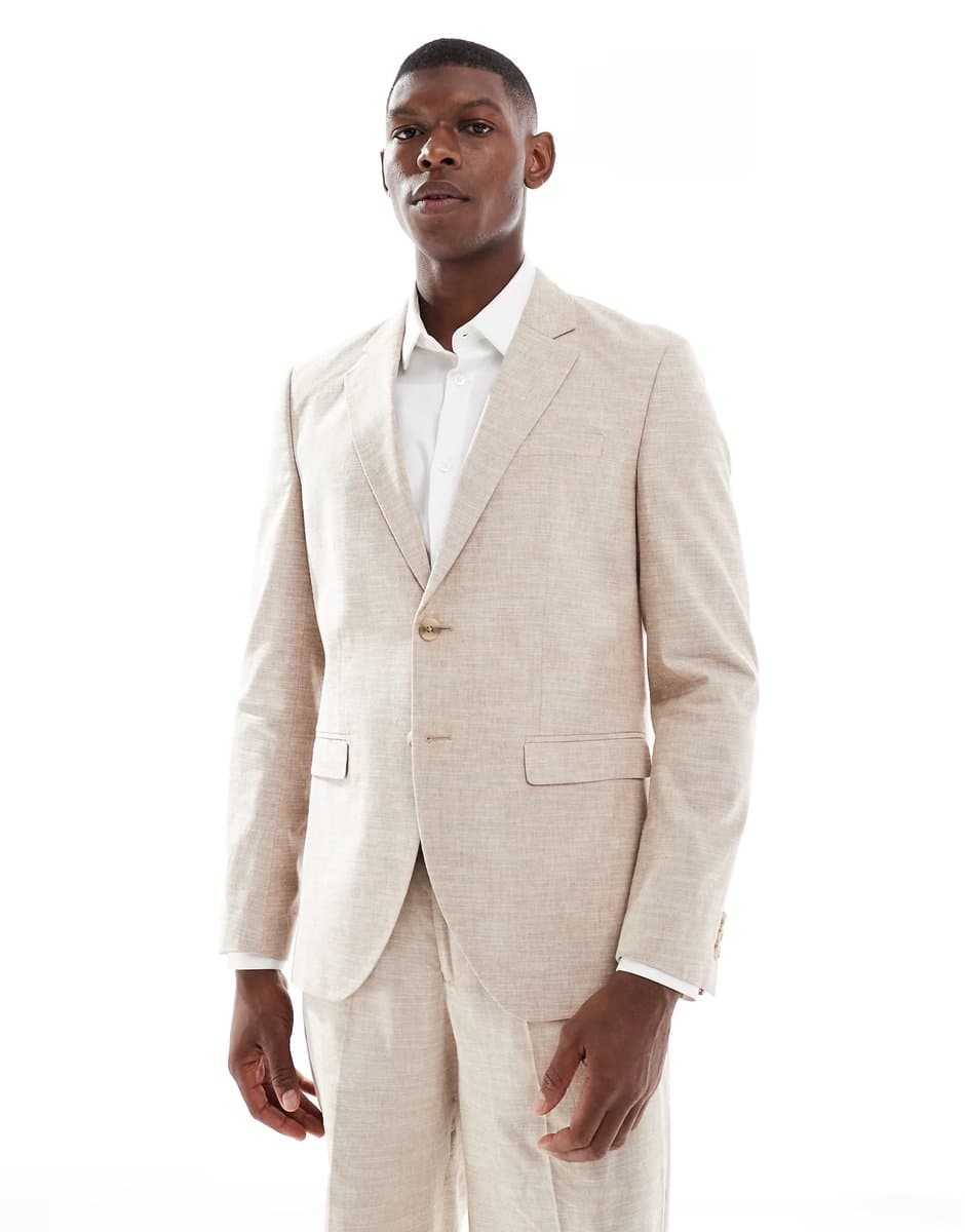 ASOS Jack & Jones Premium linen mix slim fit suit blazer in beige