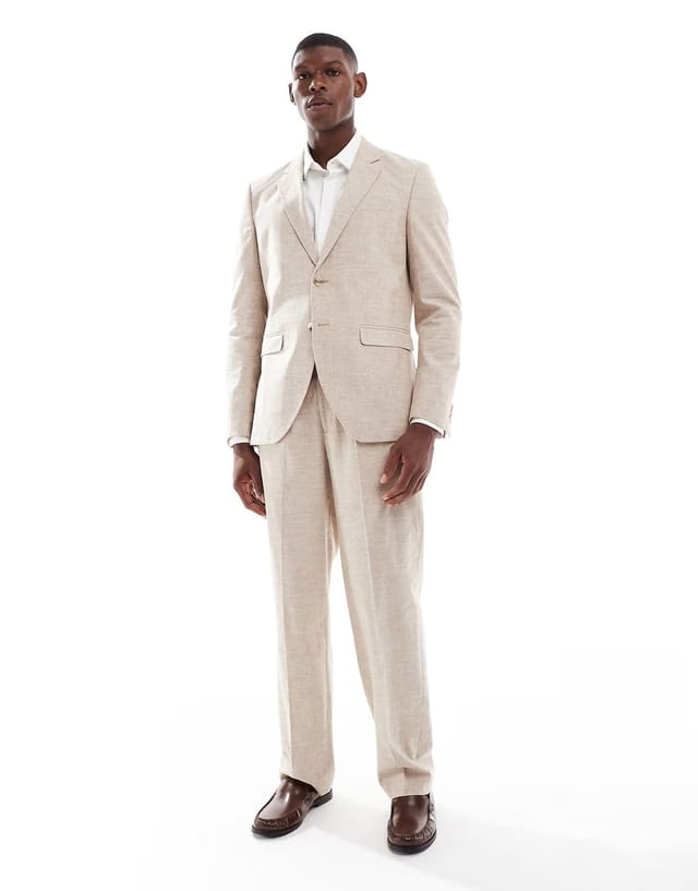 ASOS Jack & Jones Premium linen mix slim fit suit blazer in beige - 2