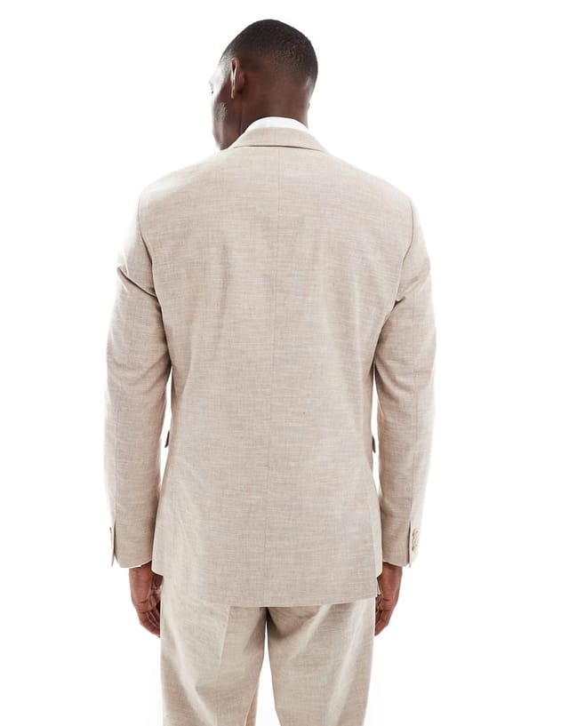 ASOS Jack & Jones Premium linen mix slim fit suit blazer in beige - 3