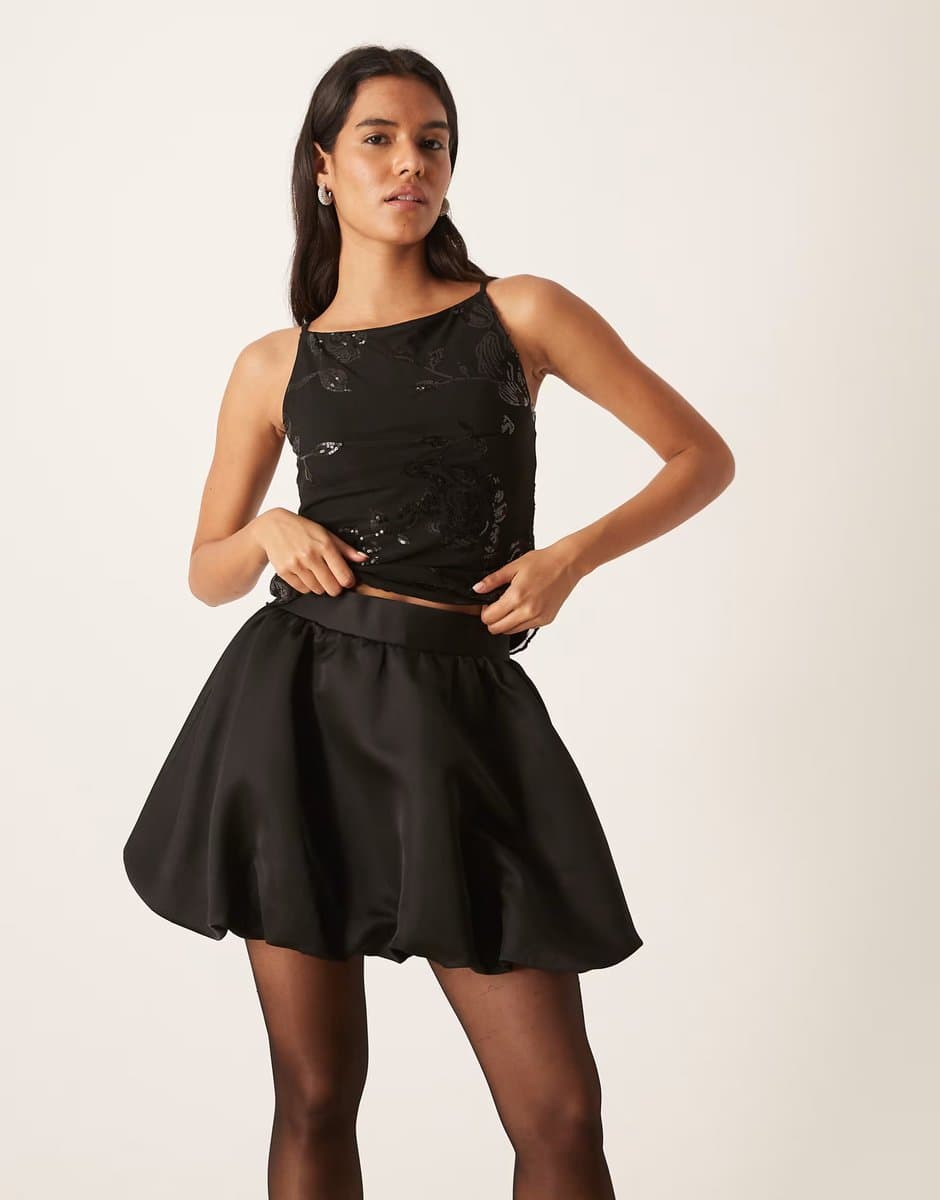 ASOS Gina Tricot satin mini balloon skirt in black
