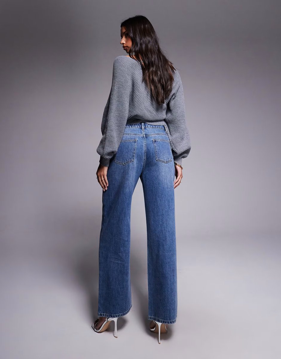 ASOS Tiger Mist Elira studded eyelet detail low-mid rise straight leg jeans in mid wash blue - 4