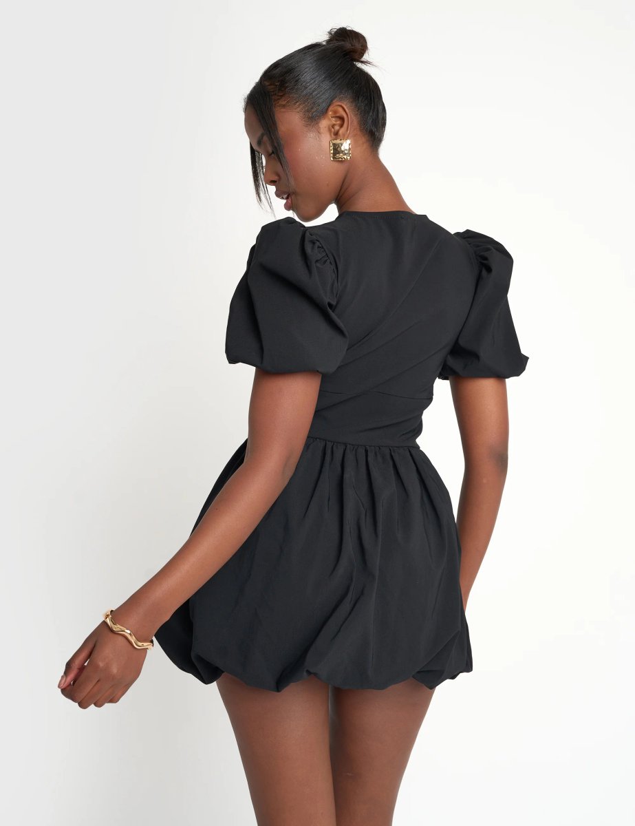 Public Desire Cut Out Puff Sleeve Bubble Hem Mini Dress Black - 2