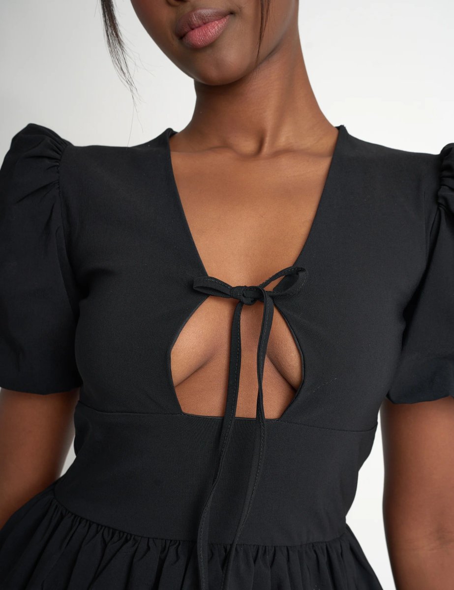 Public Desire Cut Out Puff Sleeve Bubble Hem Mini Dress Black - 4
