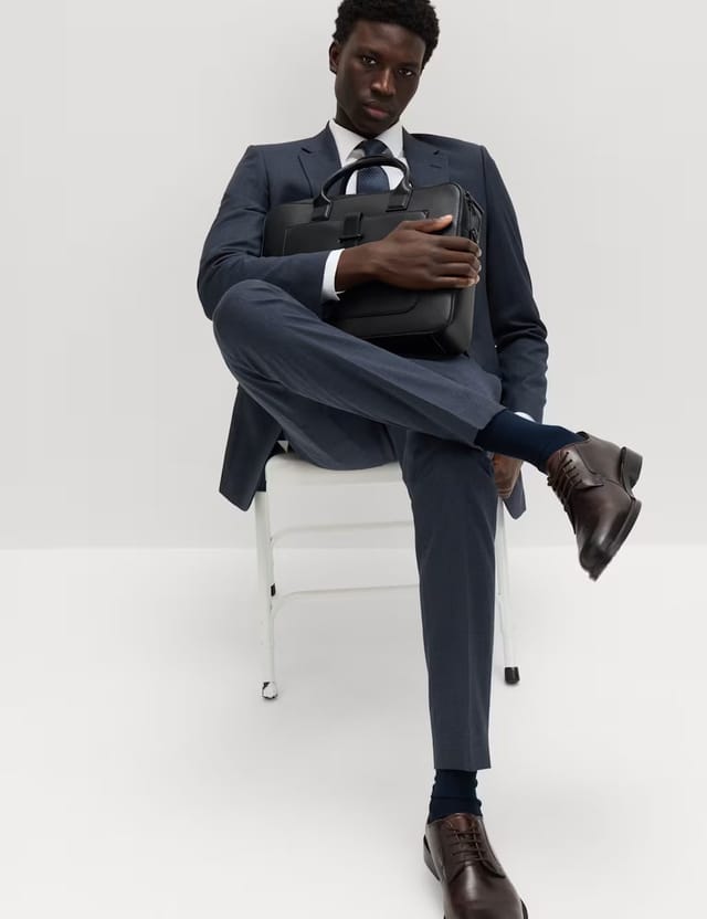 Marks & Spencer M&S Skinny Fit Grid Check Stretch Suit Trousers Navy - 2