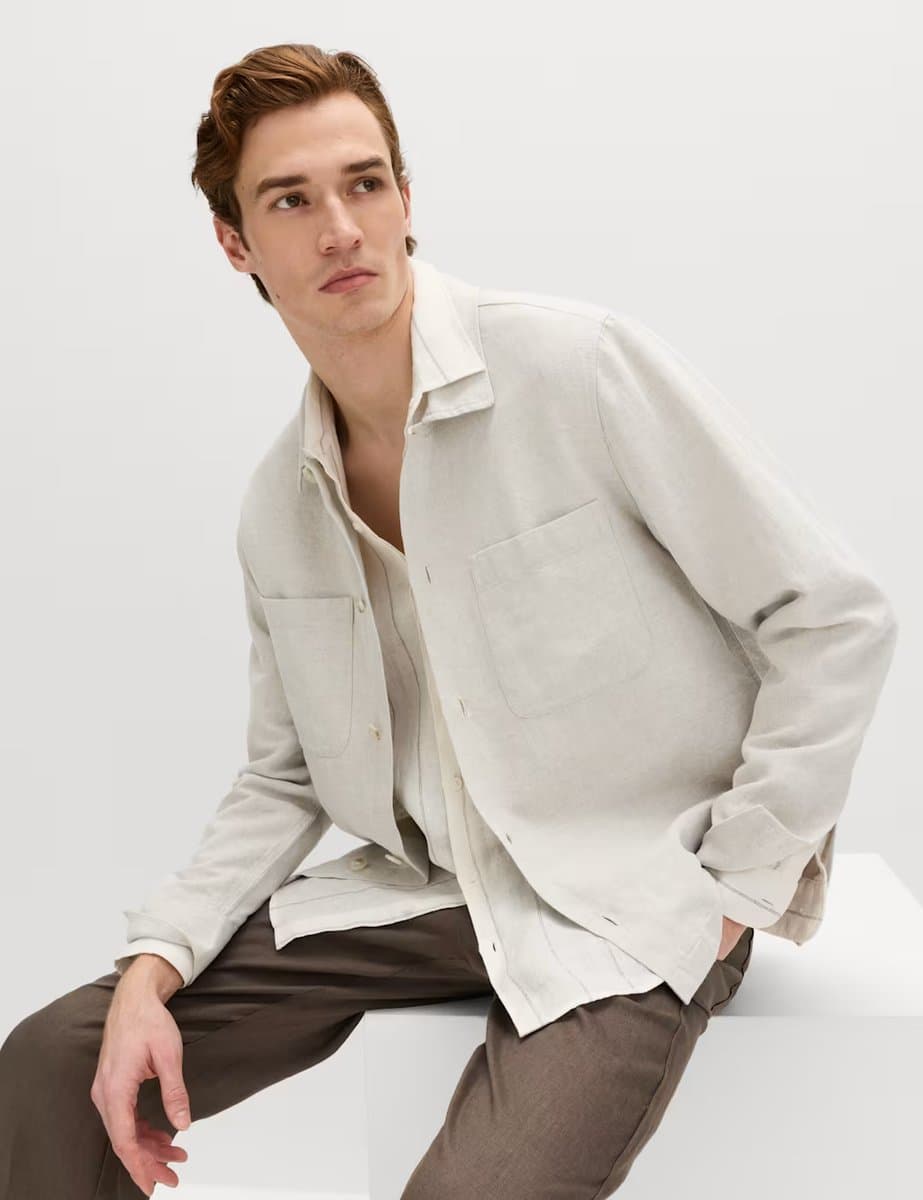 Marks & Spencer M&S Linen Rich Overshirt Stone Mix