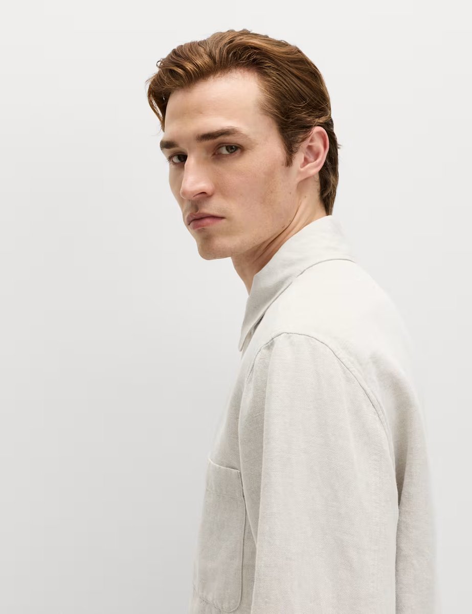 Marks & Spencer M&S Linen Rich Overshirt Stone Mix - 3