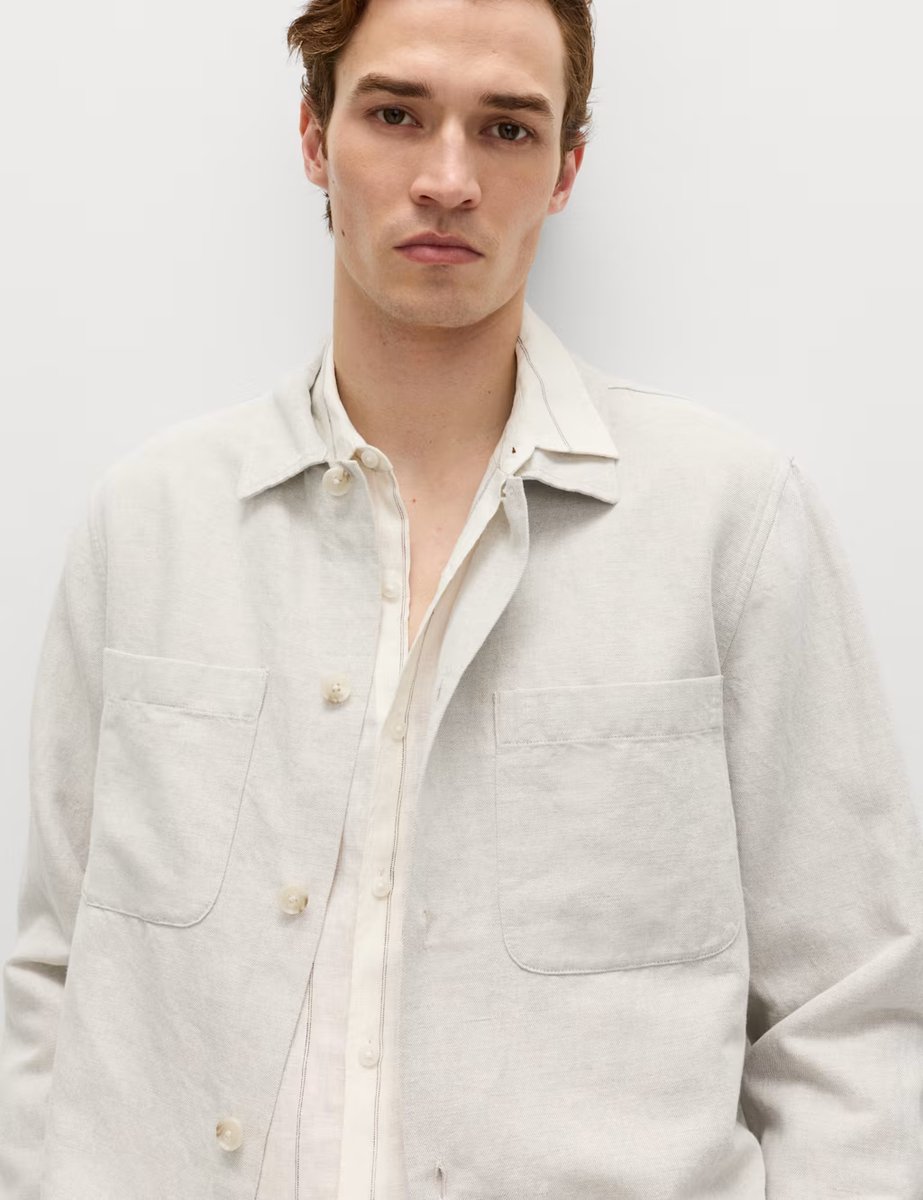 Marks & Spencer M&S Linen Rich Overshirt Stone Mix - 4