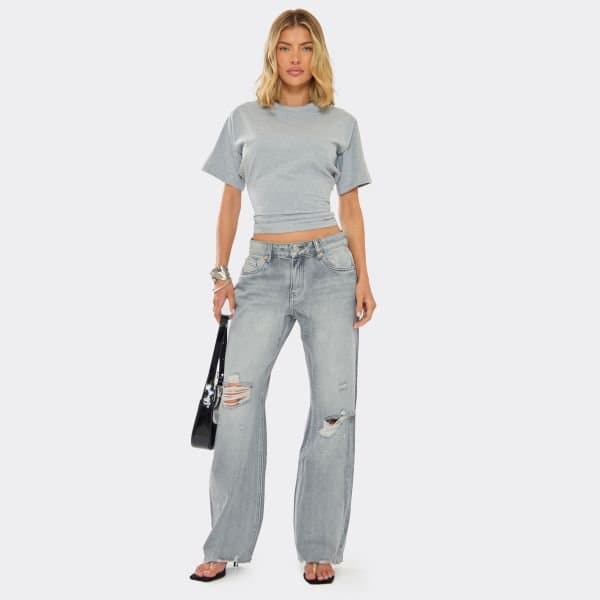 EGO EGO Low Rise Ripped Knee Detail Jeans in Washed Grey