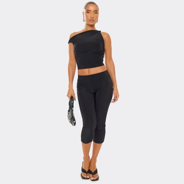 EGO Mid Rise Capri Leggings In Black Slinky, Women's Size UK 4