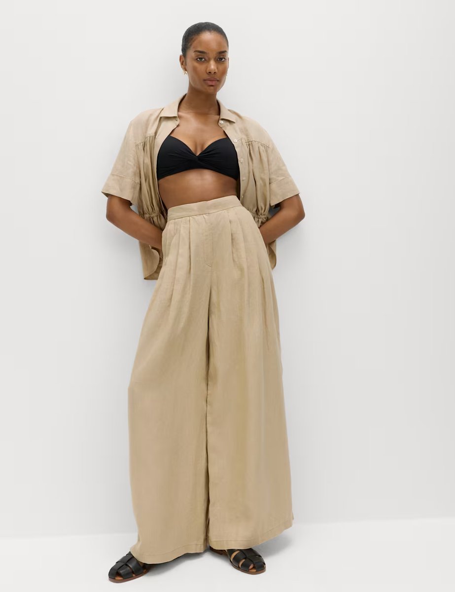 Marks & Spencer M&S Pure Linen Wide Leg Trousers Sandstone - 2