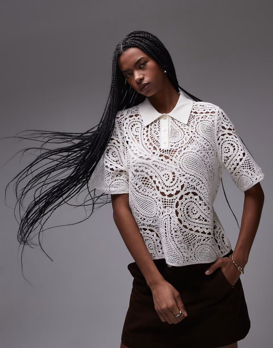 ASOS ASOS & Other Stories Crochet Knit Blouse in White