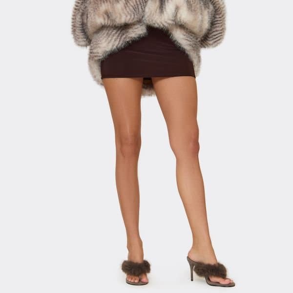 EGO Ostara Faux Feather Thong Strap Heeled Mule In Taupe Faux Suede, Women's Size UK 3