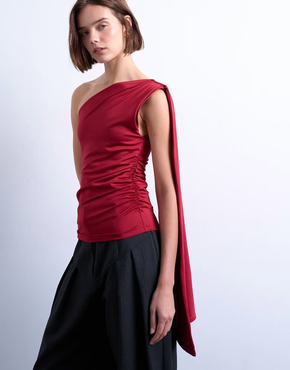 ASOS ASOS One Shoulder Cape Detail Top in Red