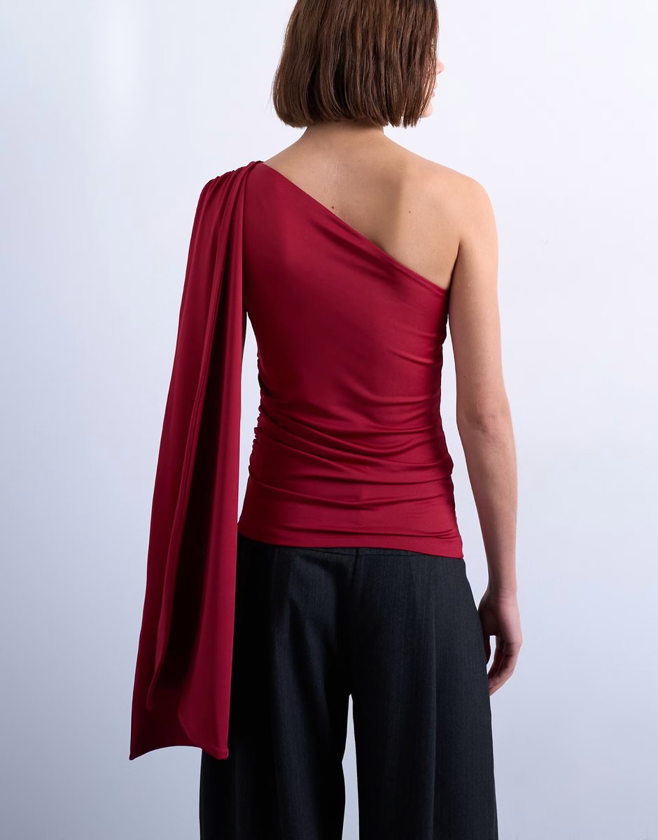 ASOS Topshop one shoulder cape detail top in red - 3