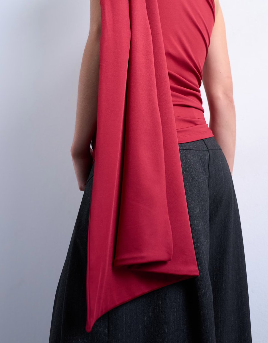 ASOS Topshop one shoulder cape detail top in red - 4