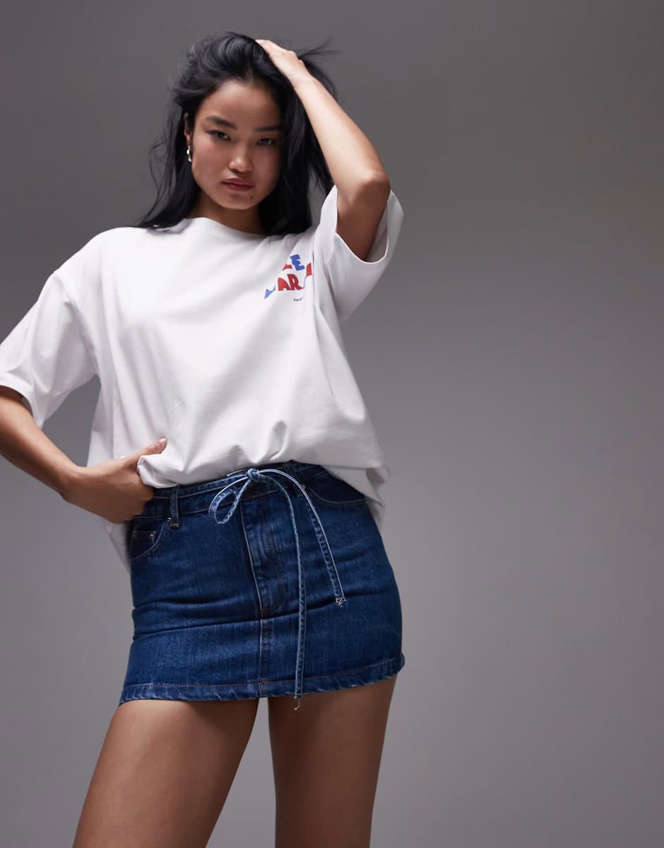 ASOS Topshop denim self tie pelmet skirt in indigo