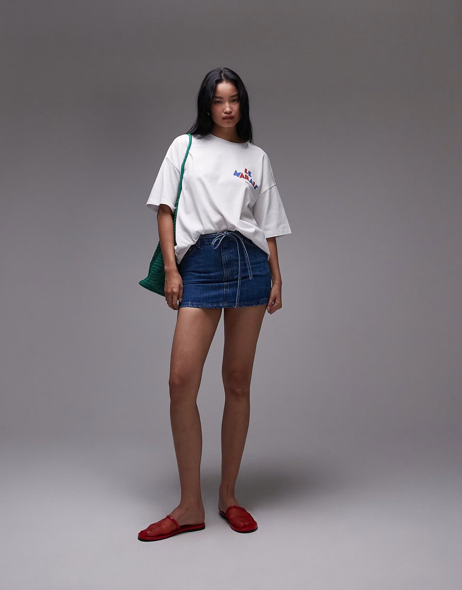 ASOS Topshop denim self tie pelmet skirt in indigo - 2