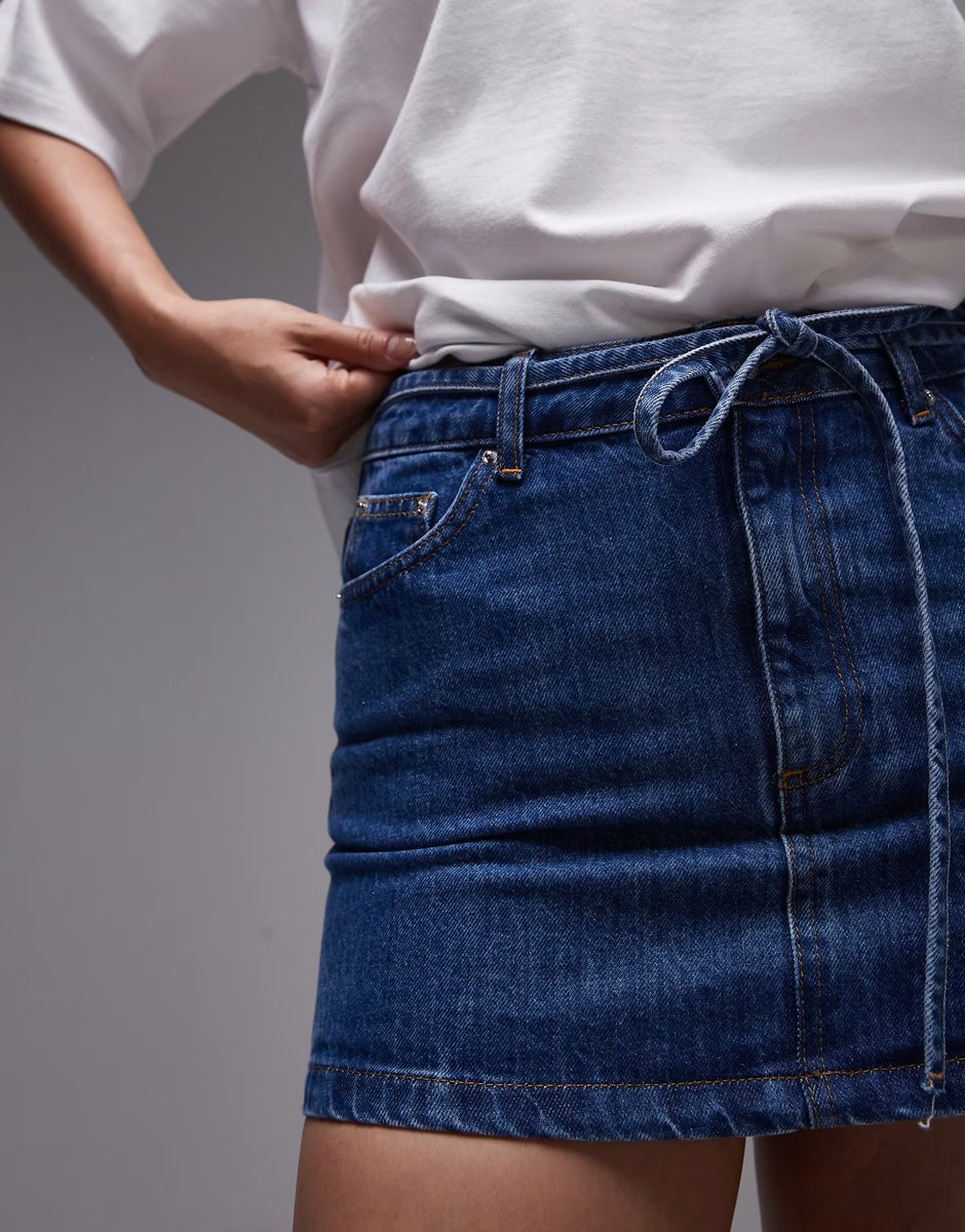 ASOS Topshop denim self tie pelmet skirt in indigo - 3