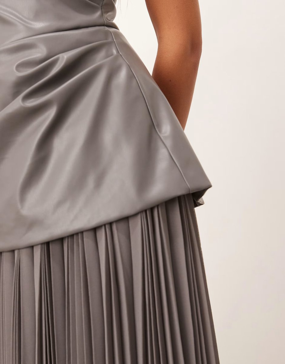 ASOS ARRANGE  PU bodice maxi dress with pleated skirt in dark grey - 4