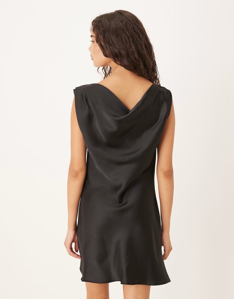 ASOS ASOS DESIGN satin drape one shoulder mini dress in black - 3