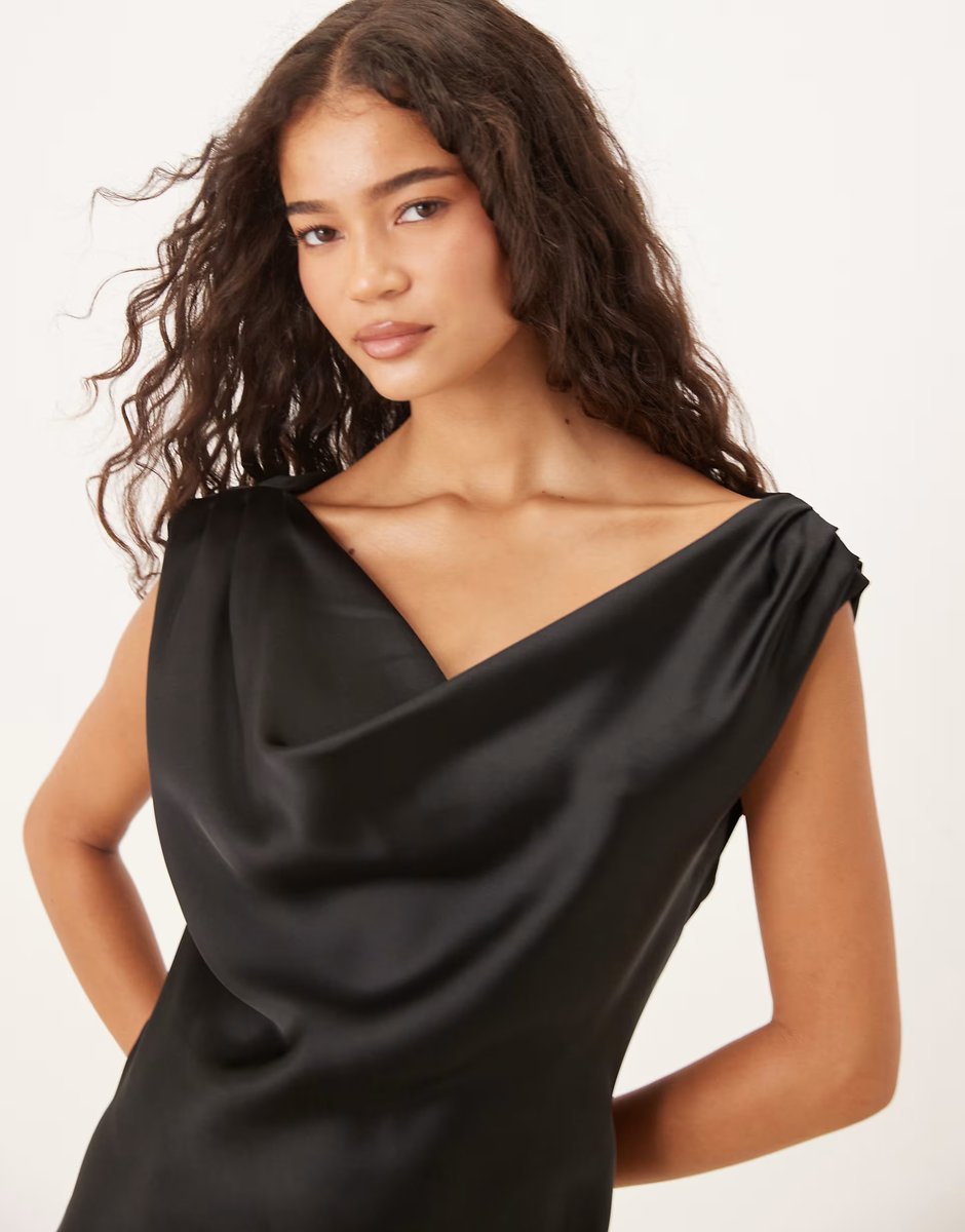 ASOS ASOS DESIGN satin drape one shoulder mini dress in black - 4