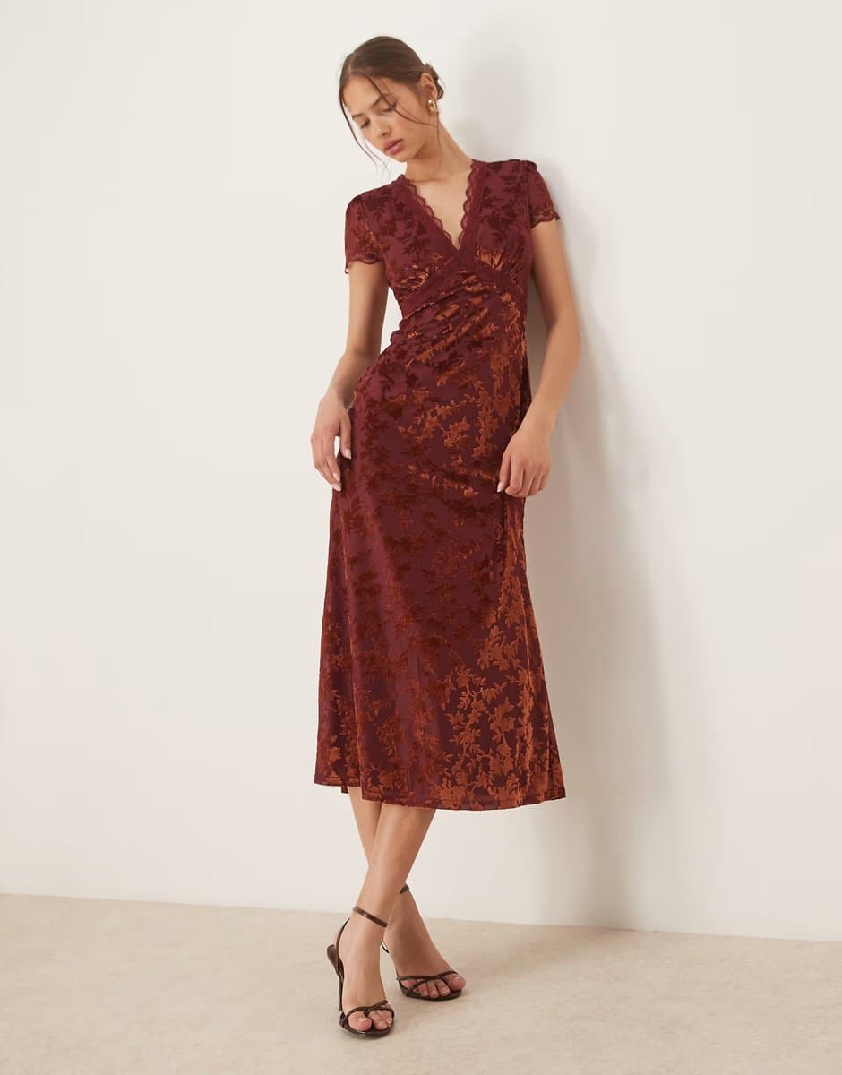 ASOS Maya Floral velvet v neck midaxi dress in copper rose