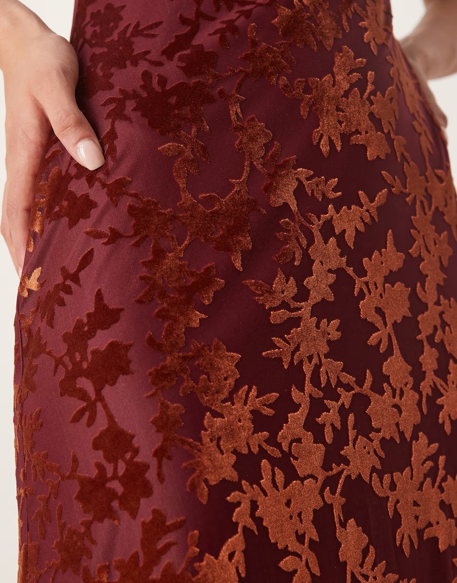 ASOS Maya Floral velvet v neck midaxi dress in copper rose - 4