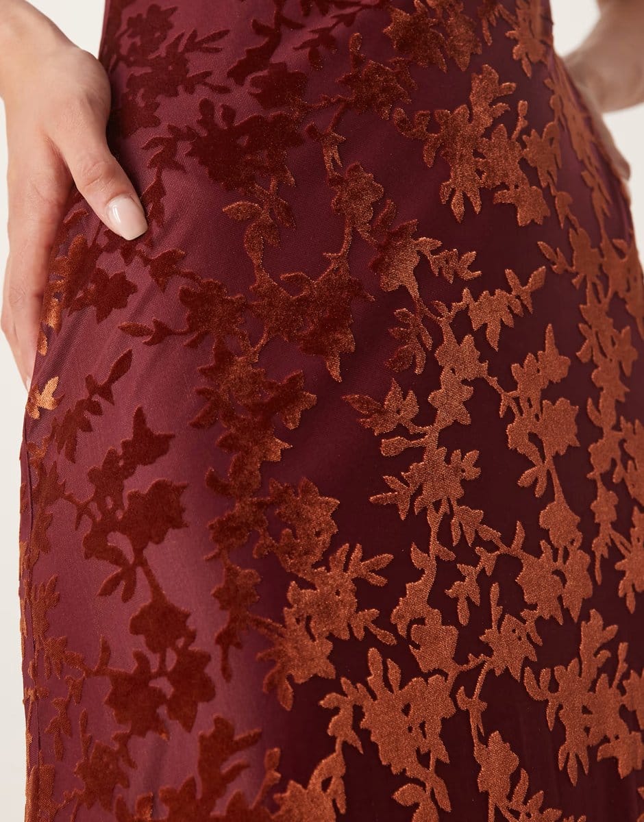 ASOS Maya Floral velvet v neck midaxi dress in copper rose - 4