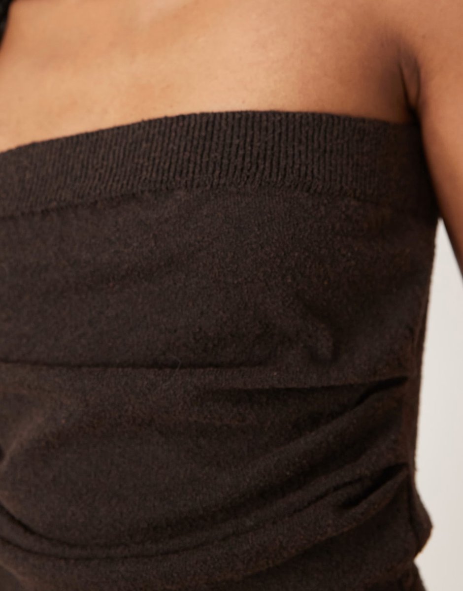 ASOS ASOS DESIGN co-ord knit boucle ruched bandeau in chocolate - 3