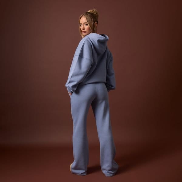 EGO High Waist Ego Graphic Slogan Flared Leg Joggers In Dusky Blue, Women's Size UK 10 - 2