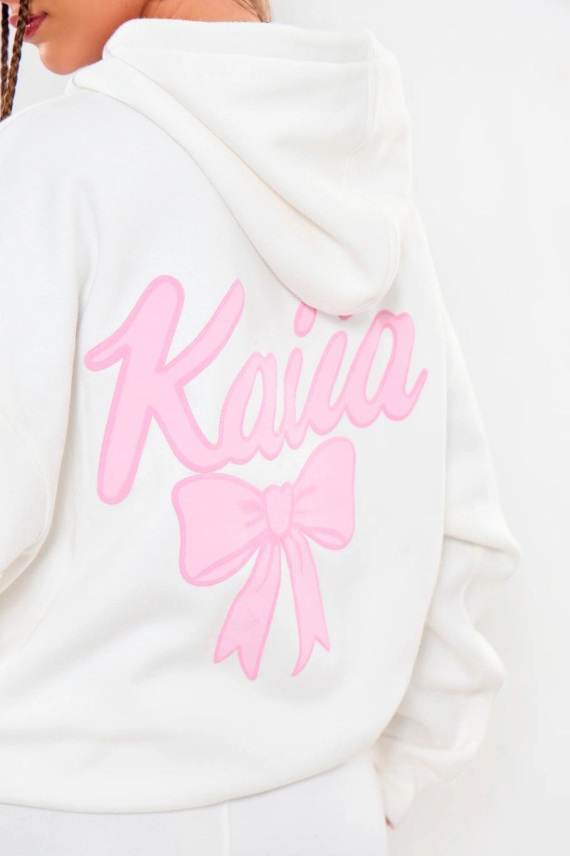 Kaiia Kaiia Bow Graphic Oversized Hoodie Cream & Pink - 2