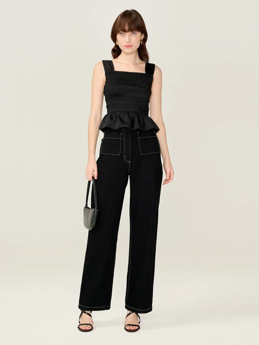 OMNES OMNES Sleeveless Peplum Top in Black