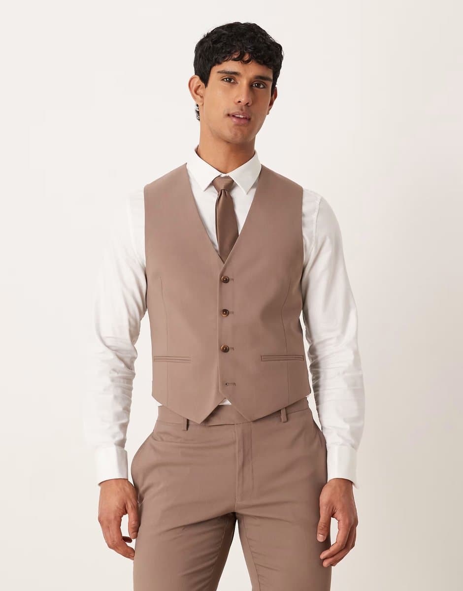 ASOS ASOS DESIGN skinny suit waistcoat in brown