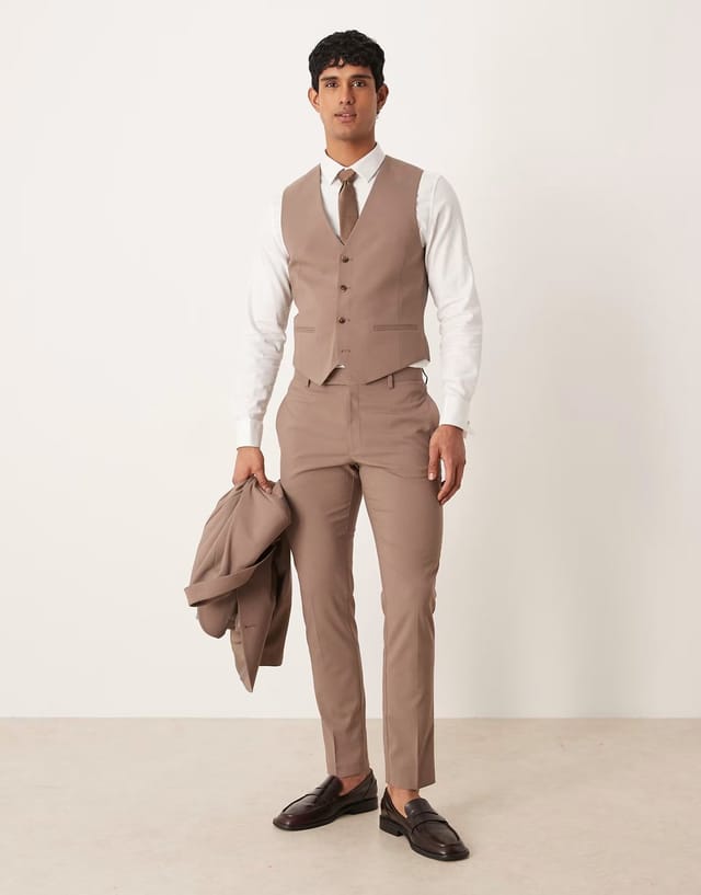ASOS ASOS DESIGN skinny suit waistcoat in brown - 2