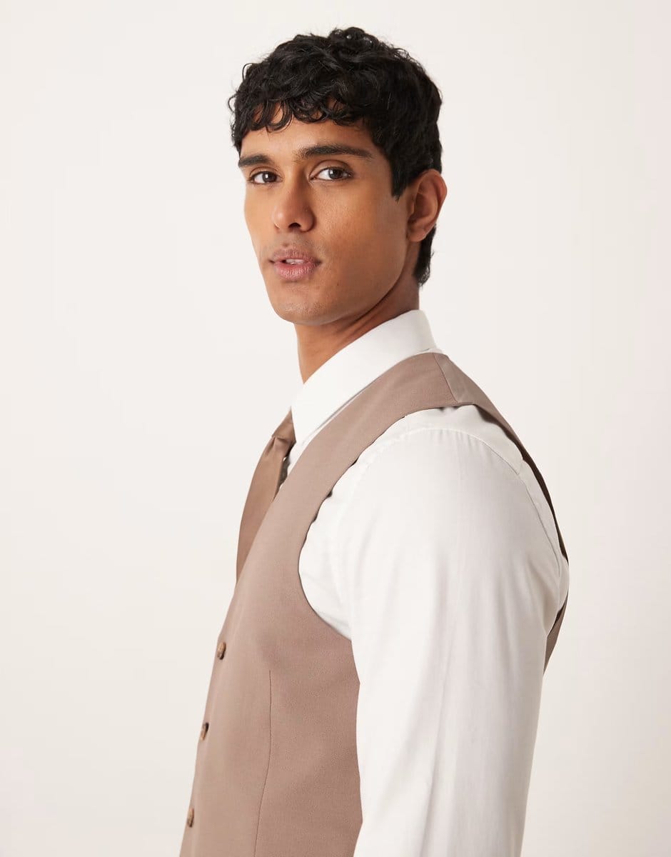 ASOS ASOS DESIGN skinny suit waistcoat in brown - 4